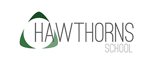 Hawthorns school logo in green and grey